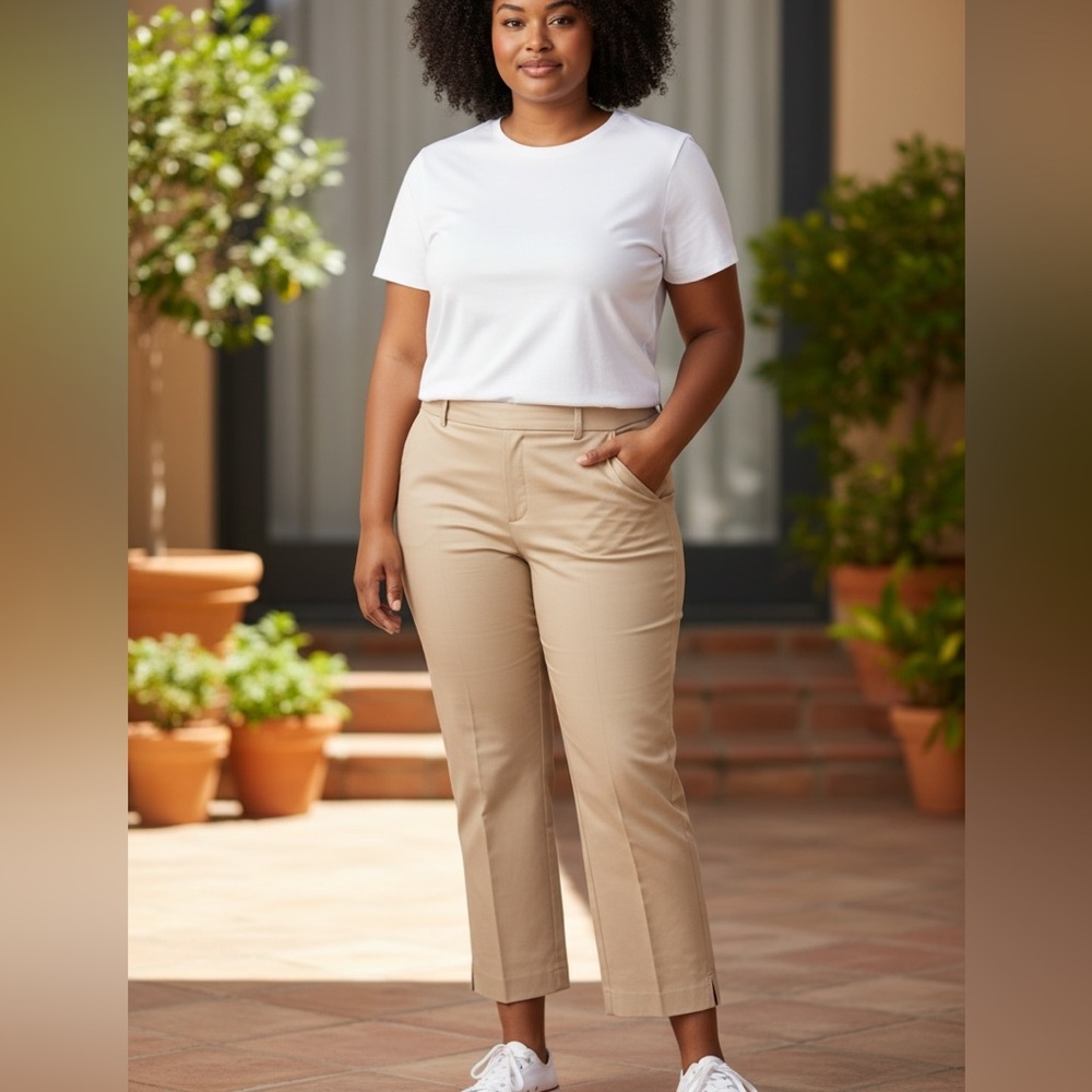 ATELIER CLASSIC ENTIER KHAKI TAN ANKLE LENGTH PANTS CASUAL COASTAL RELAXED SZ 16